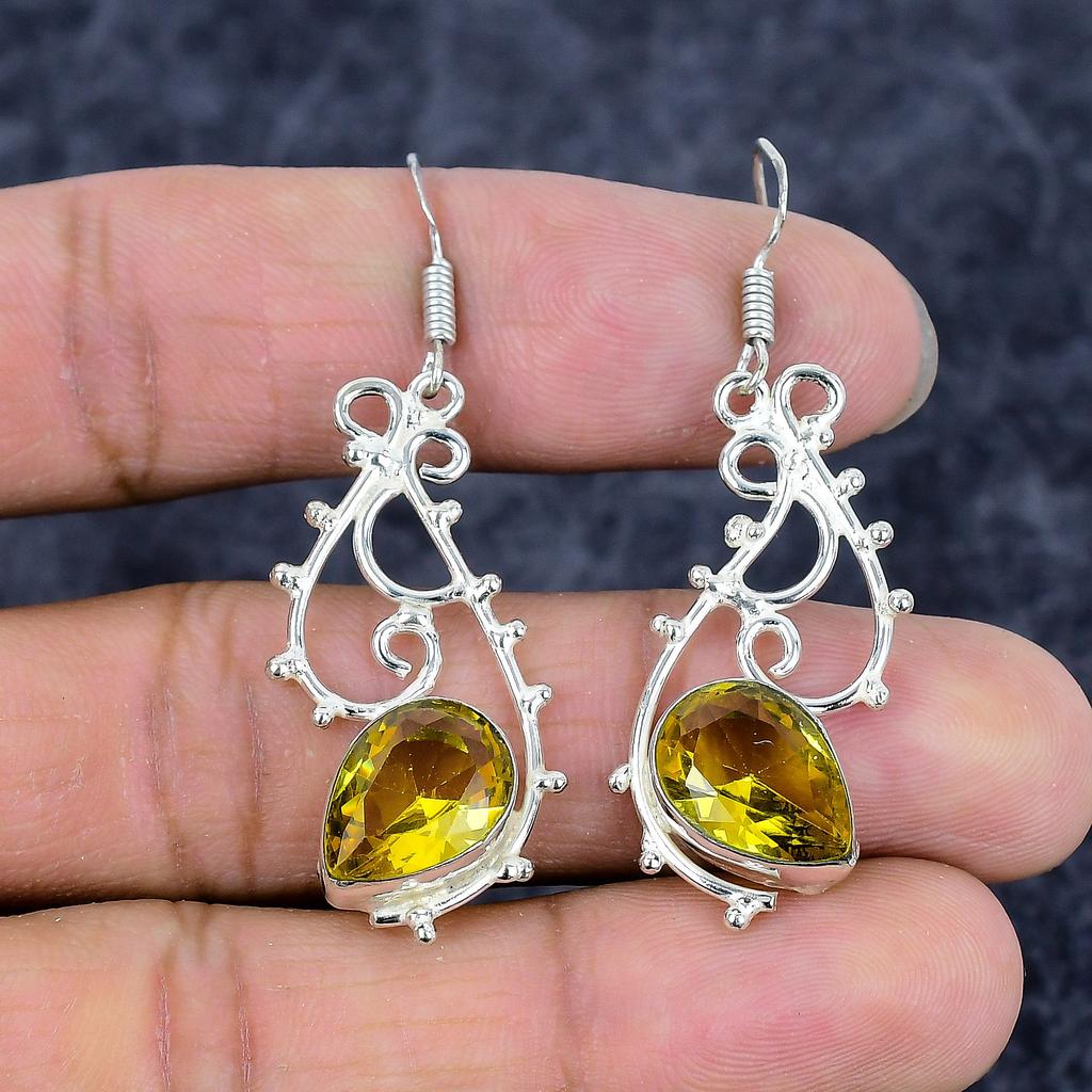 Citrine Gemstone Handmade 925 Sterling Silver Jewelry Earring 2.17" M-3314