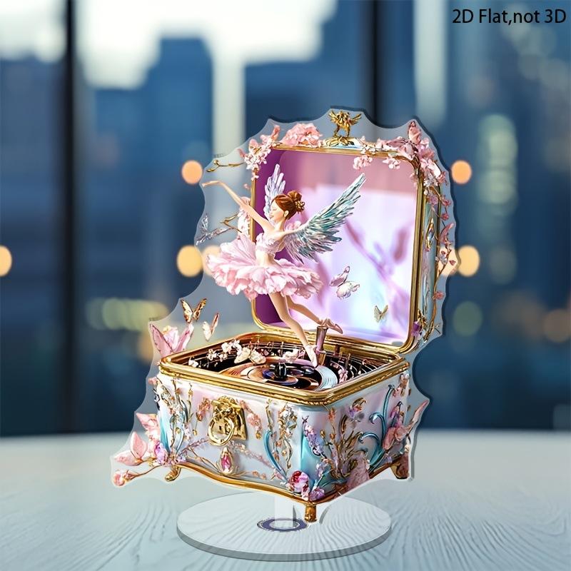 1ks, 2D, Plochý, Rotující, Akrylový, Hrací skříňka Tančící anděl, Balerína, Barevný, Stolní dekorace, Domácí vybavení