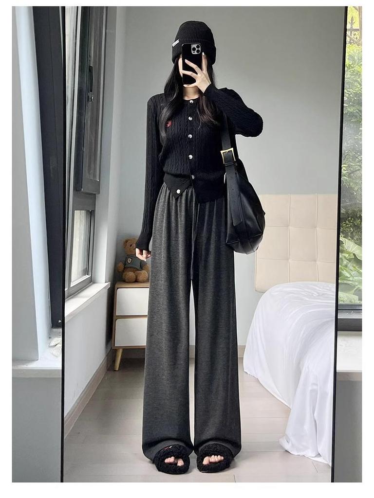 Petite Women's High Waist Oatmeal Wide Leg Pants XS - Spring/Autumn Casual Straight Leg