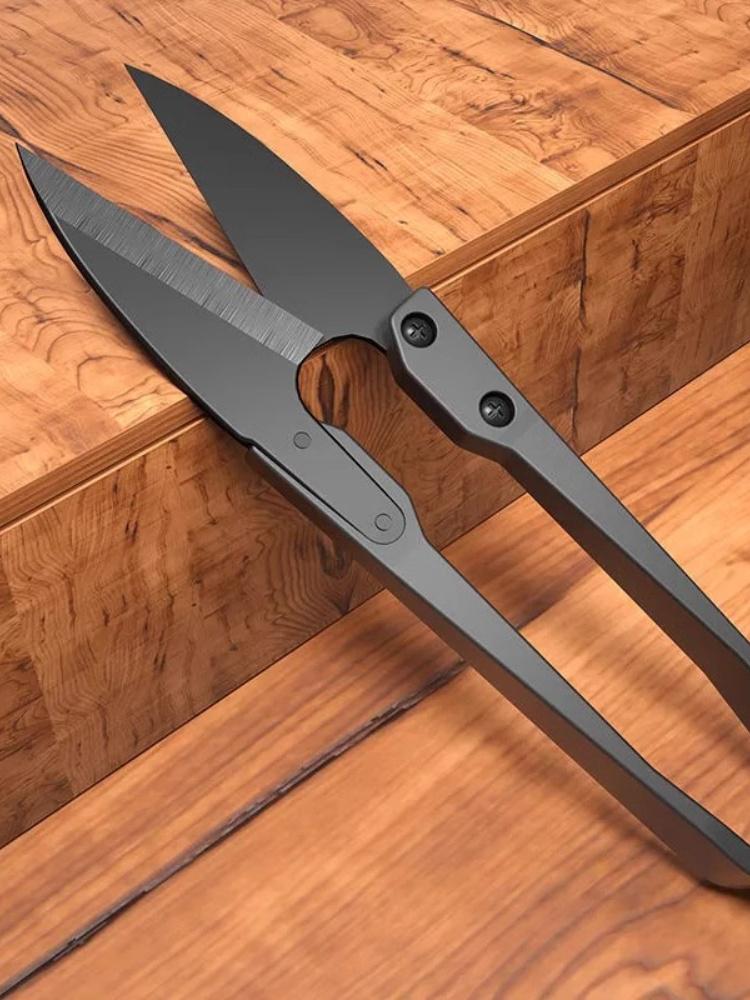High Carbon Steel Black Yarn Scissors - Compact Spring Snippers for Cross Stitch & Fishing Line