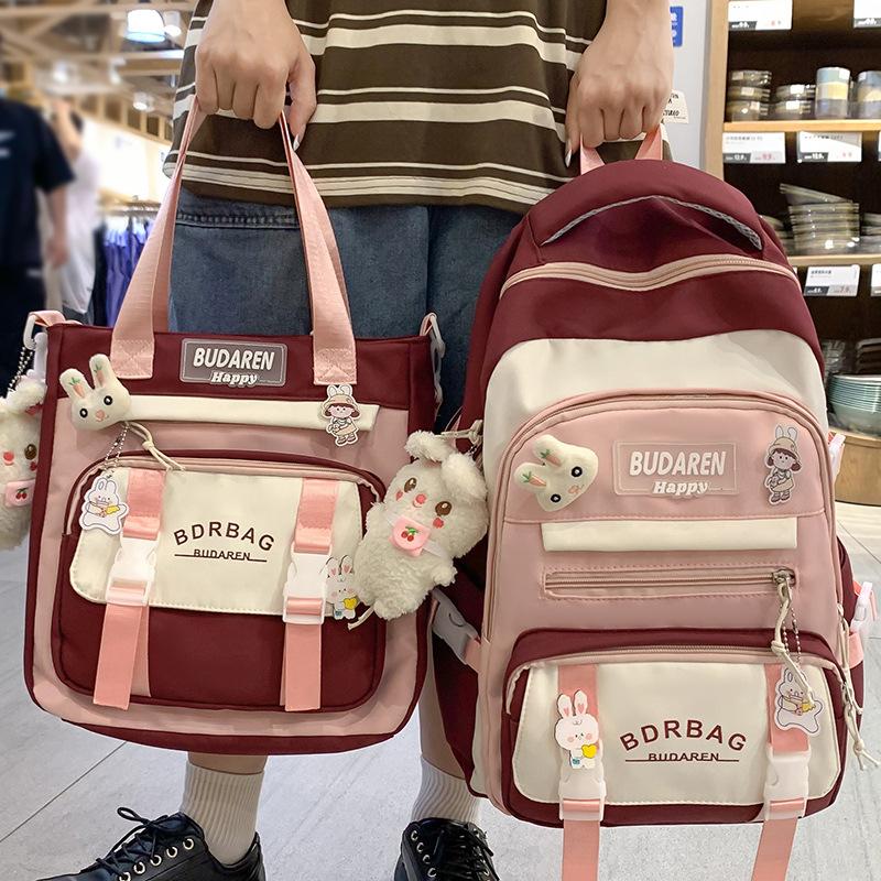 Schoolbag Children Elementary School Girls Junior High School Students Large Capacity Color Blocking Large Capacity Backpack