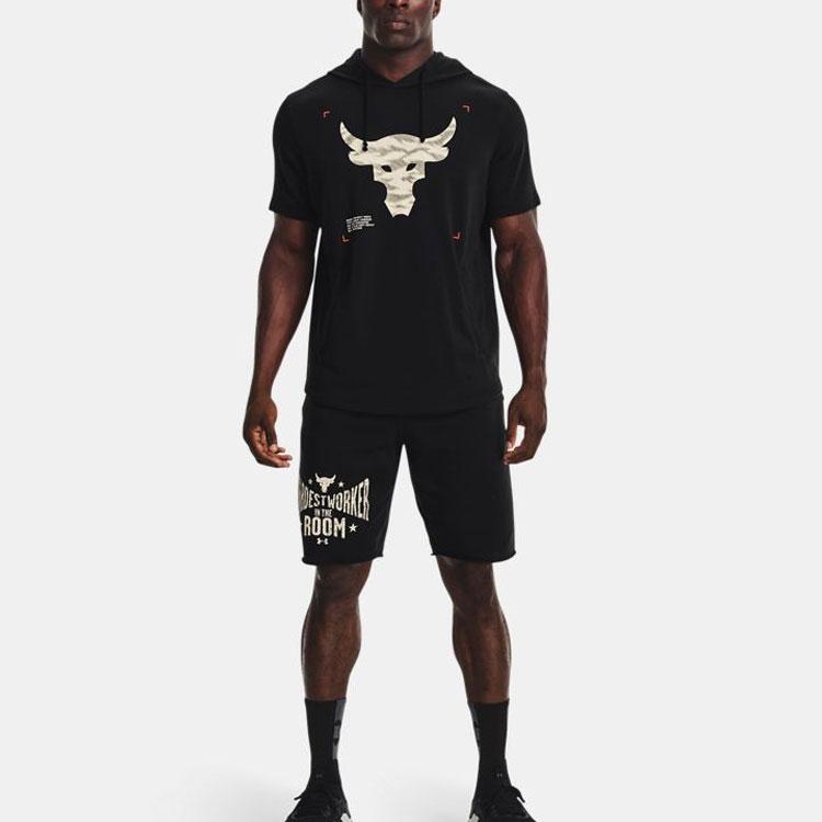 Under Armour Project Rock Contrast Hooded Training Short Sleeve T-Shirt Men Tops Black 1370465-001
