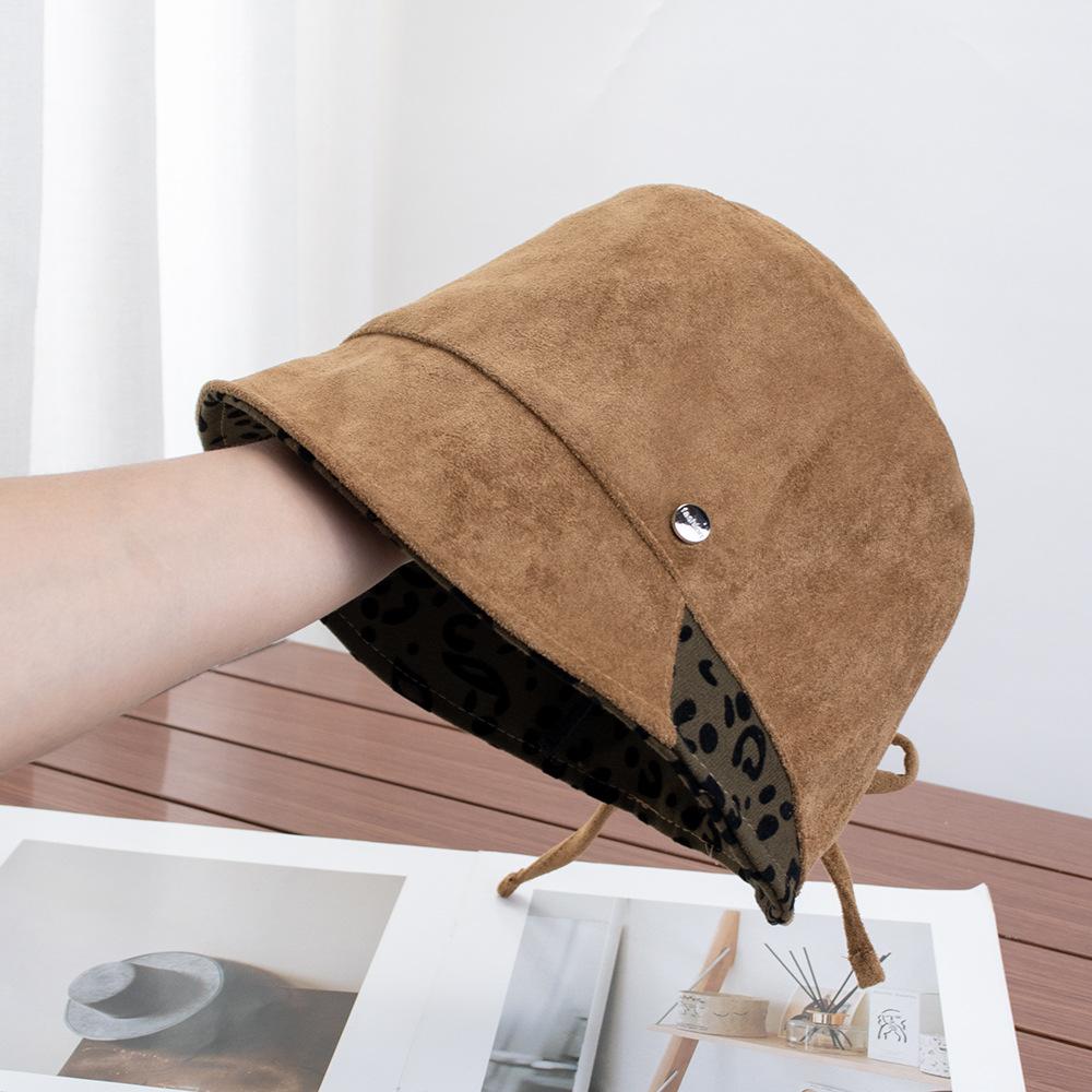 Retro leopard print suede splicing bucket hat women's autumn versatile face small hat fashion casual basin hat