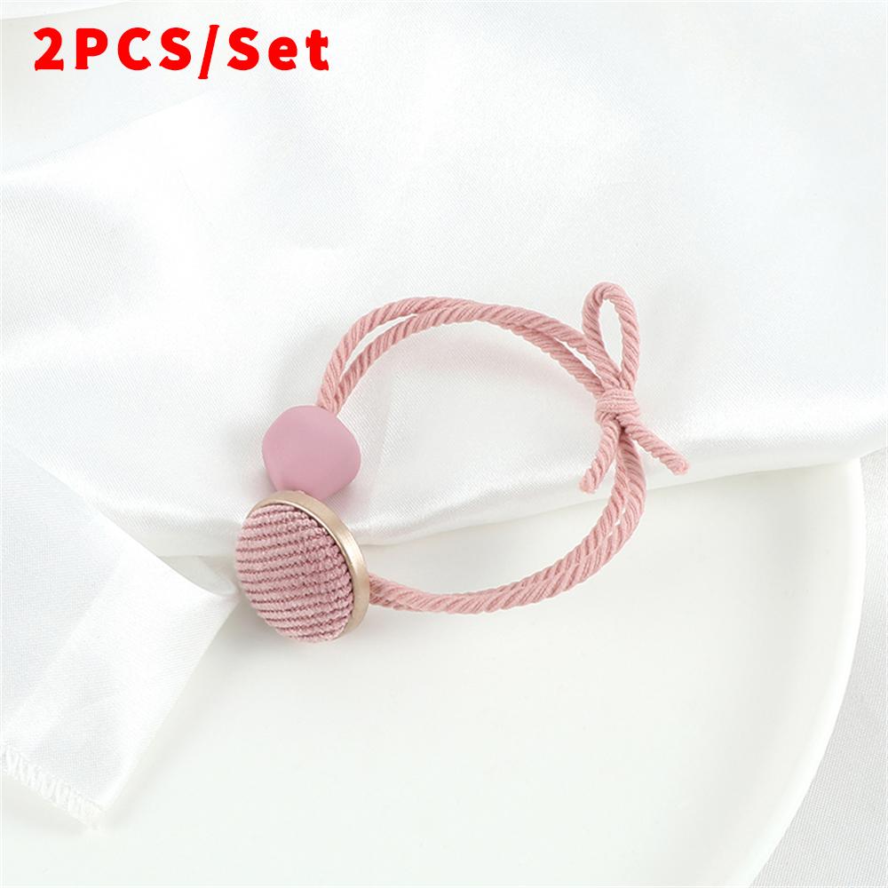 2pcs/set Fashion Elastic Hair Bands Pink Buttons Decoration Hair Ties Headband Women Girls Hair Accessories Ponytail Holder Gift