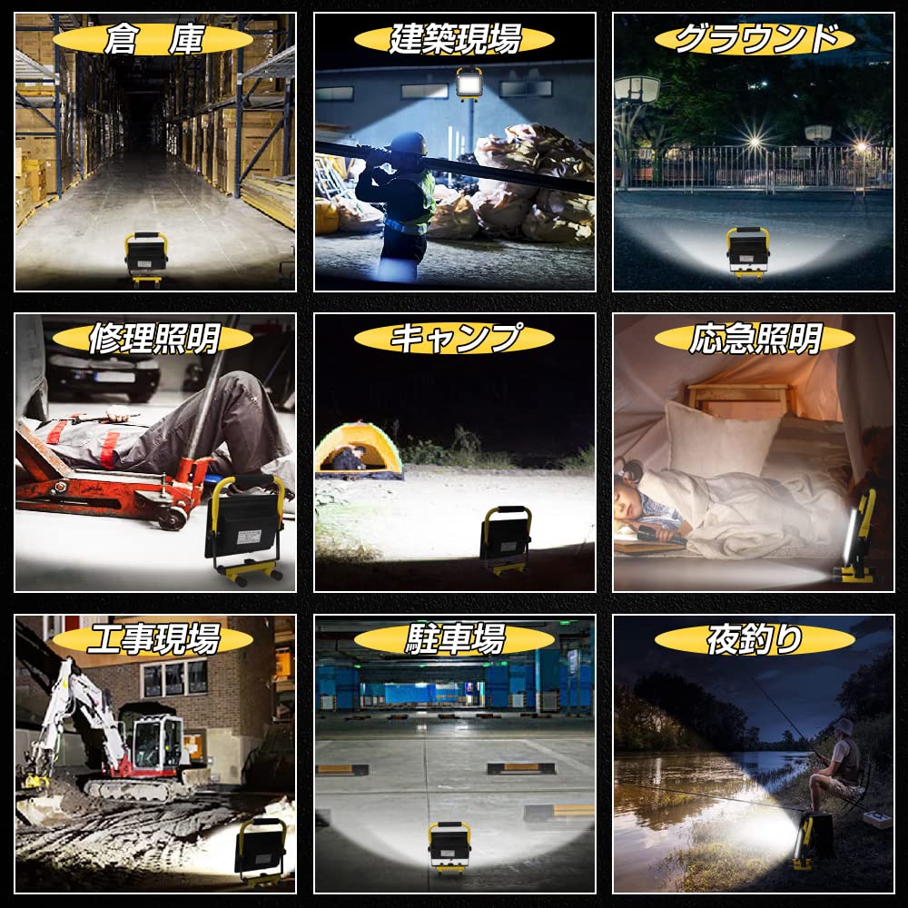 shineshare LED Floodlight Work Light, 200W, Large Capacity, USB Rechargeable, Portable, High Brightness, Daylight Color, RedBlue Flashing, IP65