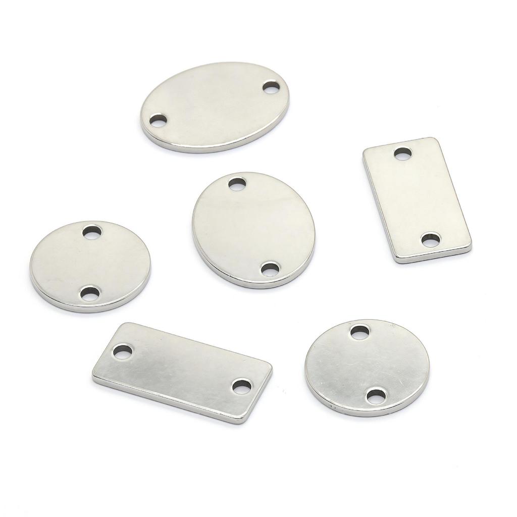 In Stock: 304 Stainless Steel Double Hole Oval Tags for DIY Jewelry, Laser Engravable Pendants