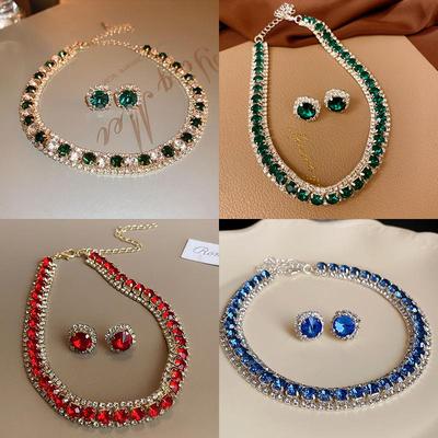 סט תכשיטי זירקון יוקרתיים אירופאיים ואמריקאיים: שרשרת עצם הבריח רטרו, אביזר אופנה רב-תכליתי