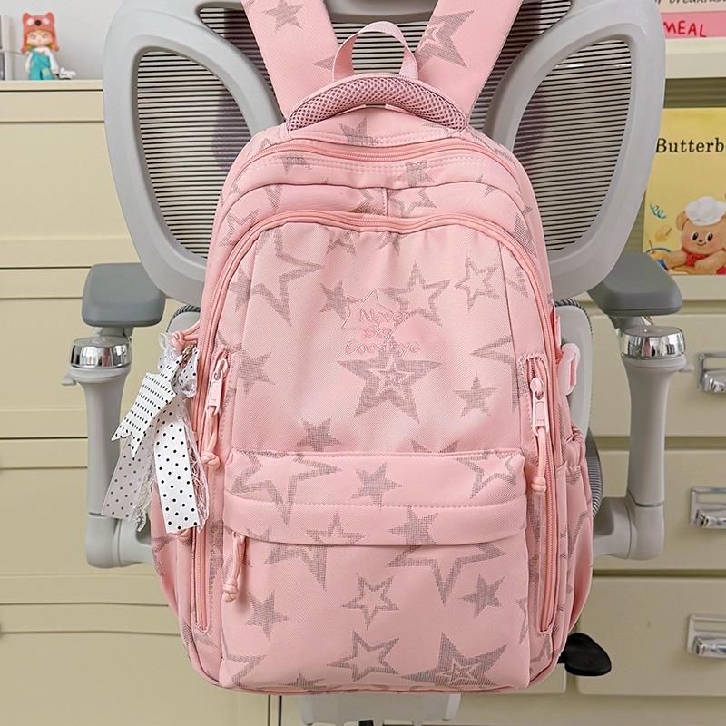 Schoolbag sea salt blue mist full of stars backpack schoolbag girls junior high school simple large capacity high value lightweight backpack