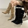 Pointed High Heel Khaki Pile Boots Women's Boots 2025 Autumn/Winter Skirt Skinny Knight Medium Boots