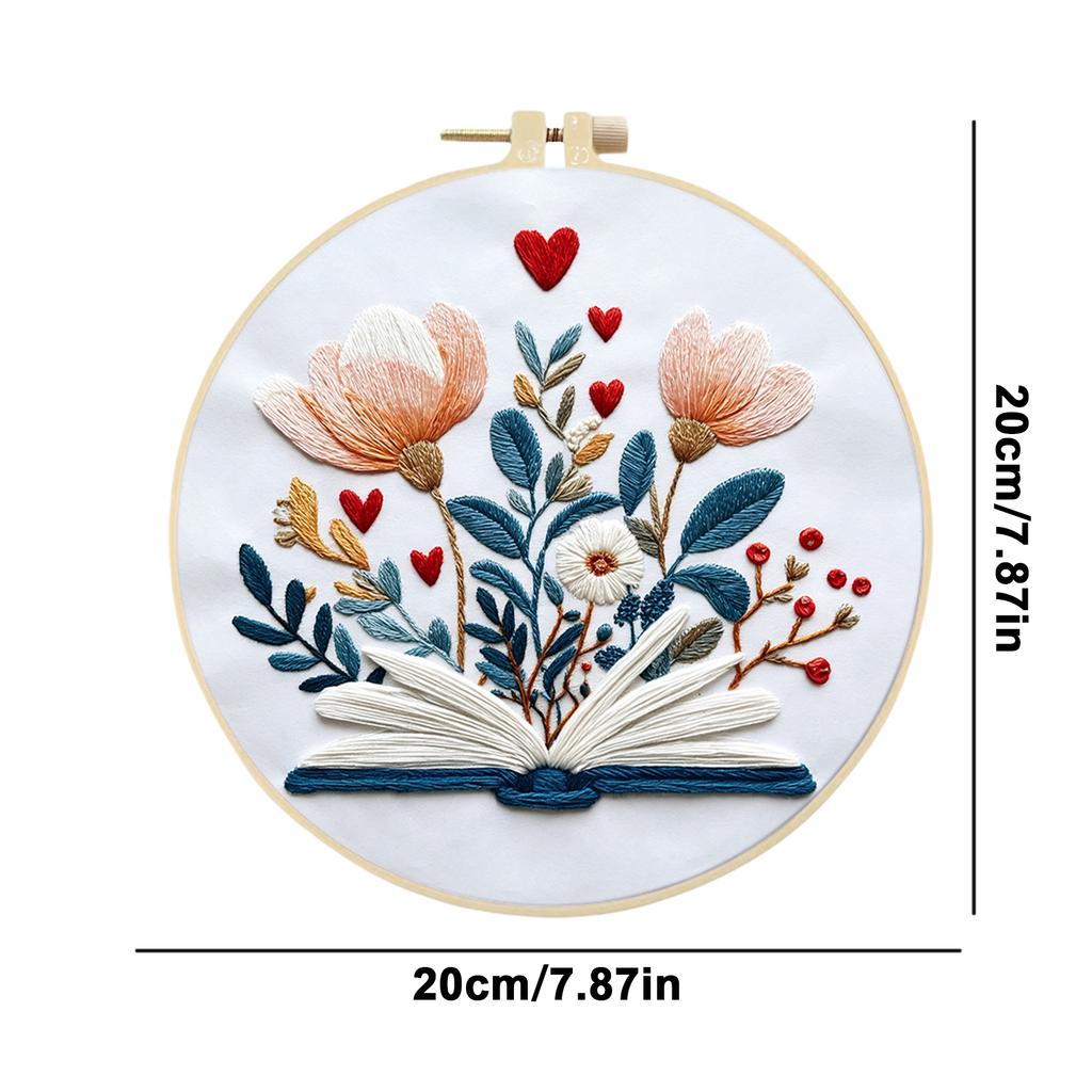 DIY Stickerei-Set 30x30cm Baumwollstoff Blumenmuster Buch Blumen Design Handarbeits-Bastelset mit 20cm Stickrahmen