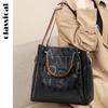High End Black Women's Handbag with Large Capacity Made of High-quality Cowhide and Printed with Letters