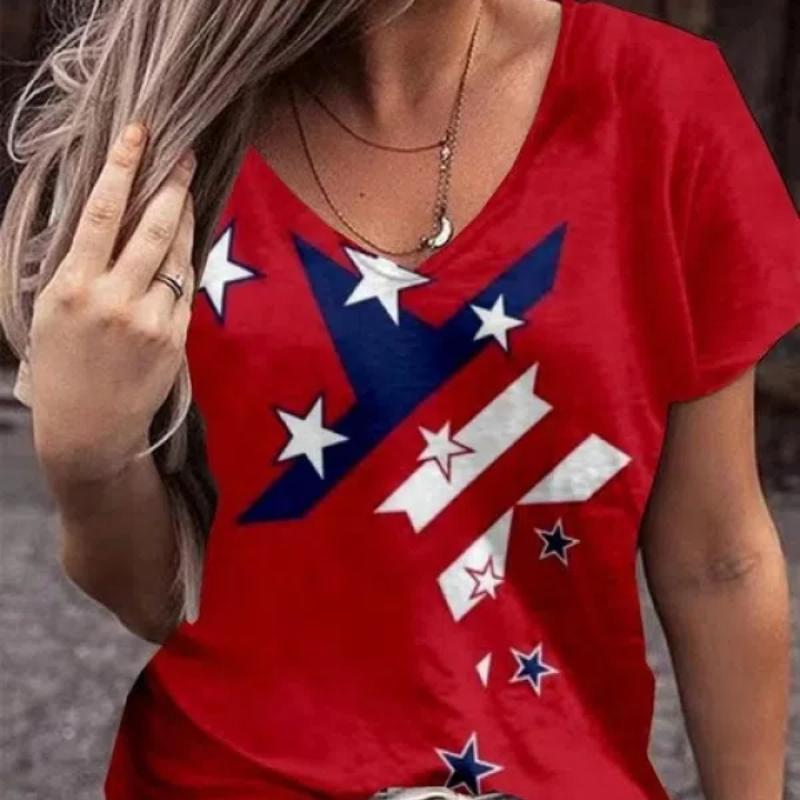 2022 Женские футболки с принтом американского флага и V-образным вырезом Одежда Женские — фото 18