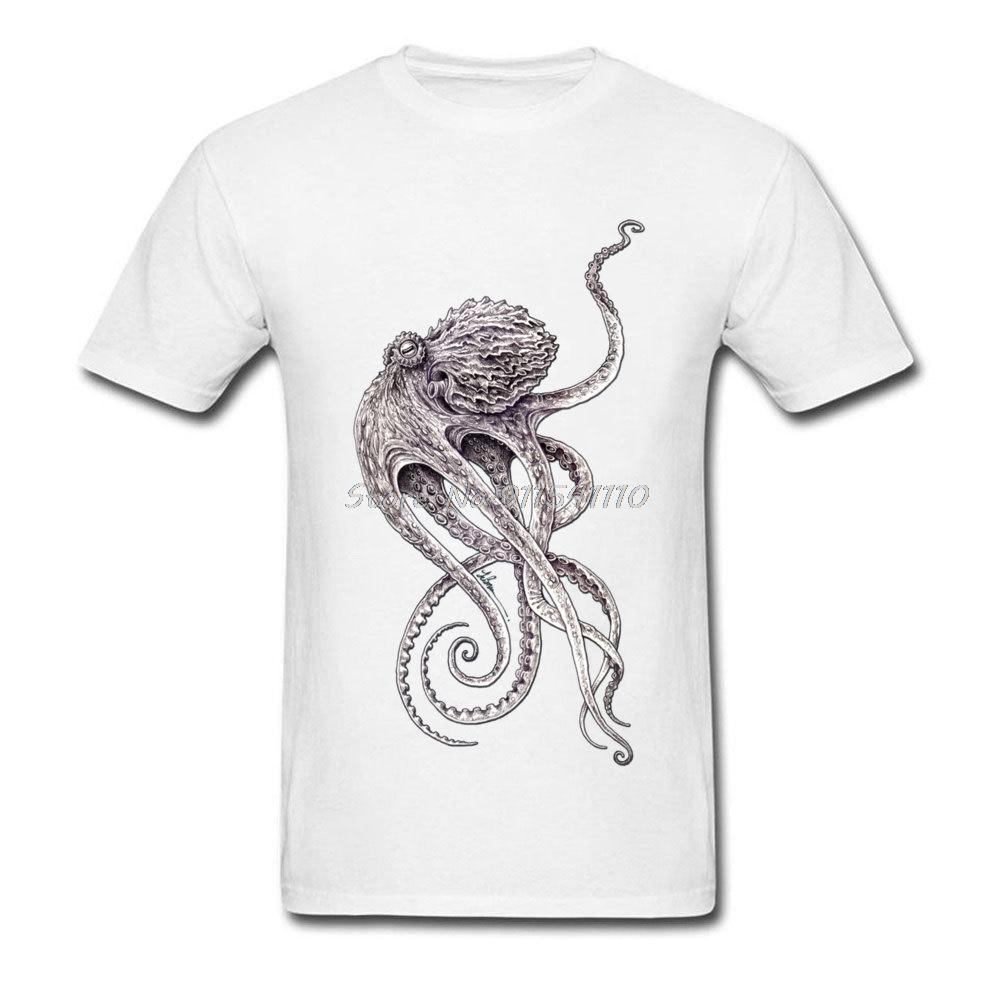 Retro Black T-shirt Men Elegant Octopus Print T Shirt Steampunk Tops Tees Personalized Short Sleeve TShirt Father Day Gift Cloth