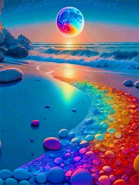 Kolekcja Diamond Painting 2023 Nadmorski Księżycowy Krajobraz 5d Haft DIY Mozaika Fantazyjny Krajobraz Plaży Dekoracja Domu