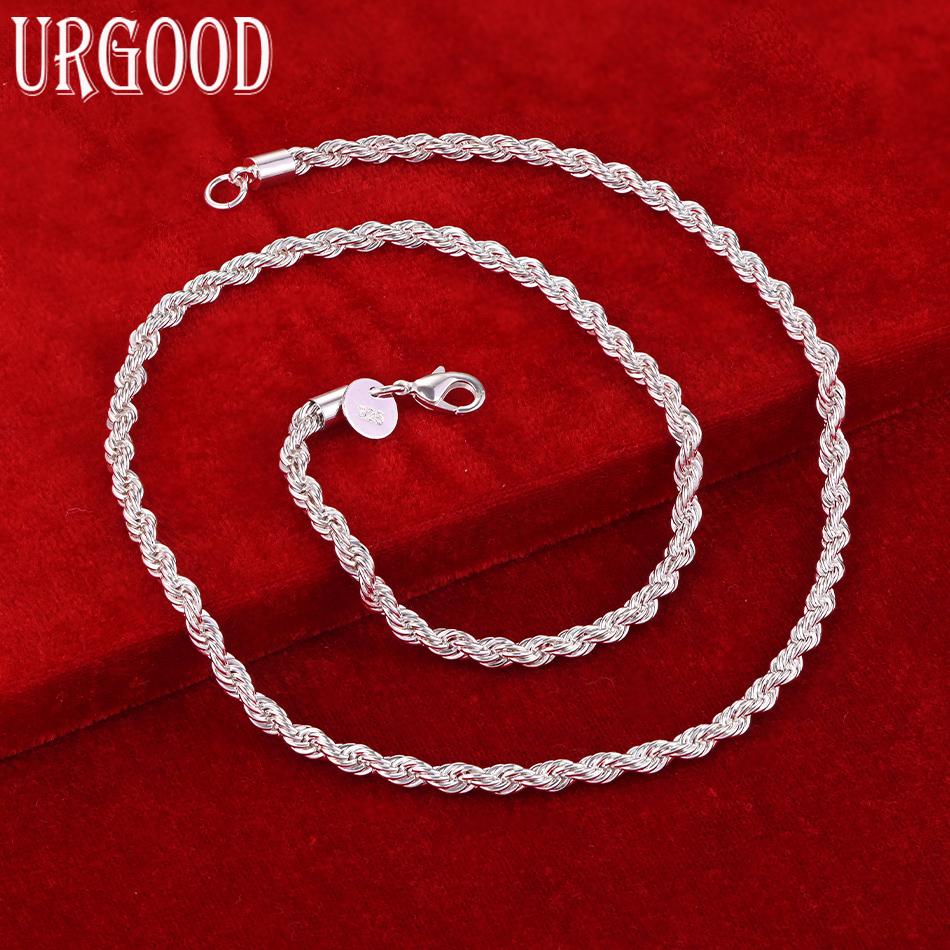 925 Sterling Silver Wedding Jewelry 4mm Twisted Rope Necklace