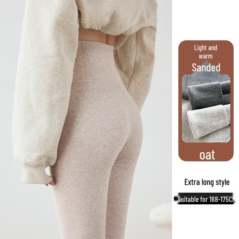 Women's Extra Long Ribbed Cotton Fleece-Lined High-Waisted Leggings, 2025 Autumn/Winter Collection, Skin-Friendly