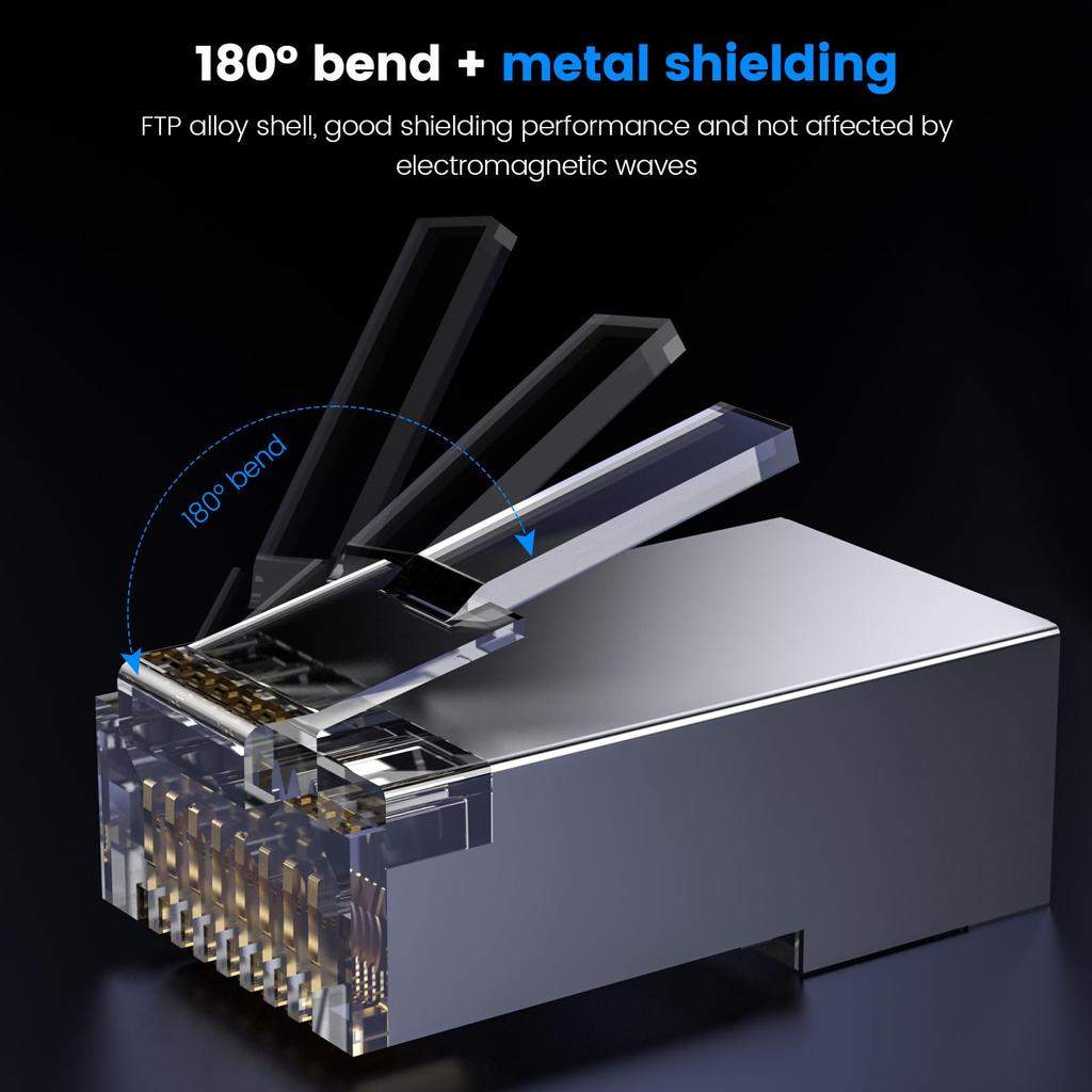 MOGOOD Cat 6A RJ45 Modular Plugs Shielded External Grounding Suitable for Solid or Twisted Ethernet Cables (100-Pack), (STP) Connectors, S/FTP