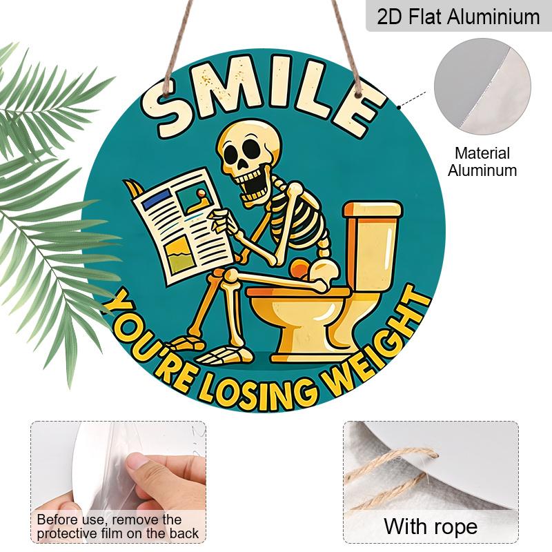 2D Flat Aluminum 7.87 Inch X 7.87 Inch Humorous Skull Bathroom Wall Decoration. Suitable for Bars, Living Rooms, Kitchens, Parties, Cafes, Porches