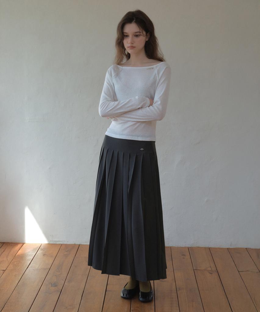 Aueonoseuteljia Mid Waist Pleats Long Skirt_Charcoal(O26Sk04)