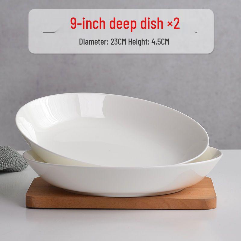 6-piece White Porcelain Deep Dinner Plate Set, 6-inch