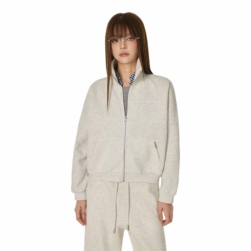 GROUND ZERO Embroidered Stand-Collar Zip-Up Cardigan