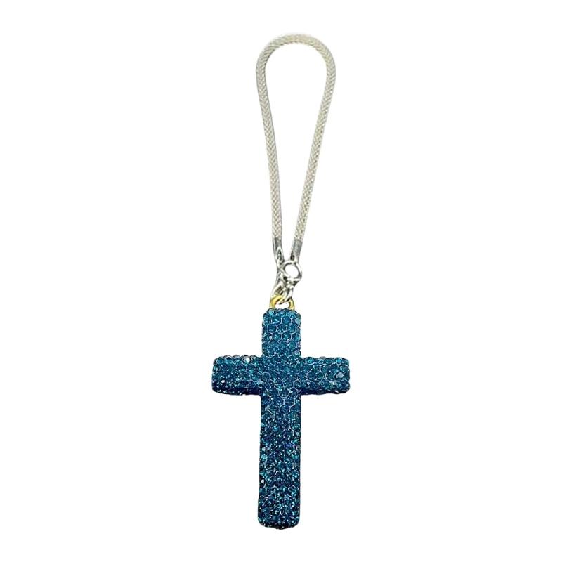 Elegante Crucifijo de Arcilla Colgante con Acento de Cristal para Espejo Retrovisor de Coche Accesorios Colgantes para el Interior del Coche