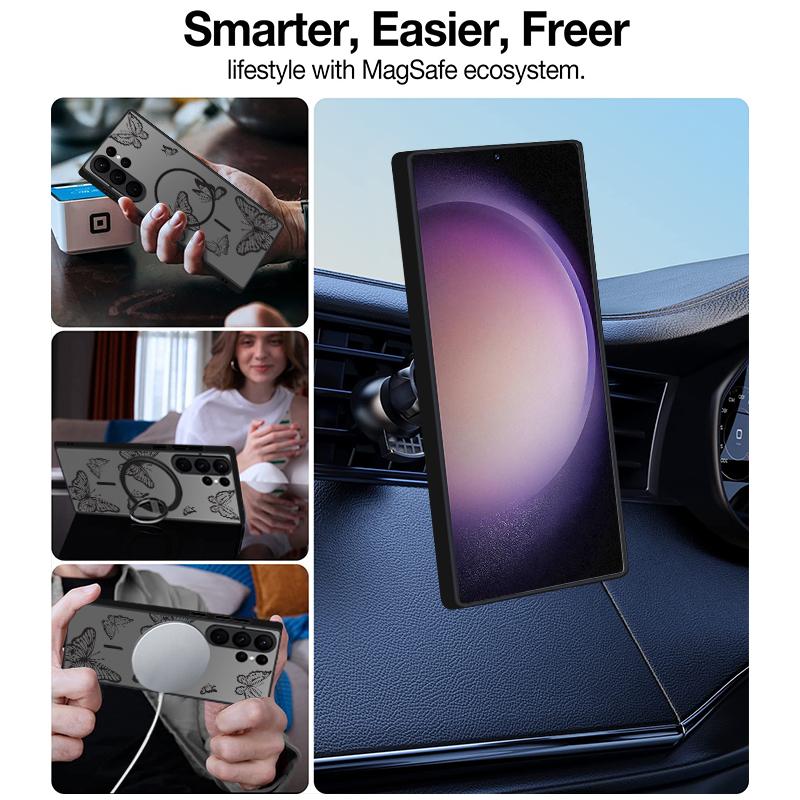 Magnetic Matte Case For Samsung Galaxy S26 S25 S24 Ultra S23 S24 S25 FE S22 Plus For Magsafe Hollow Out Butterfly Phone Cover