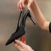 Fashion Sexy High Heels Crystal Sandals Slingback Women Pumps Metallic Pointy Toe Stiletto Heeled Shoes Silver Party Dress Woman Shoes