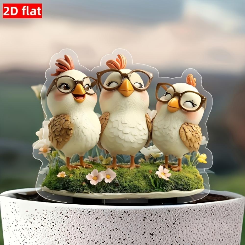 2D Acrylic Happy Chick Garden Stake with Base, Waterproof Indoor & Outdoor Decor for Planters & Lawns, Easter & Year-Round Fairy Theme Ornament