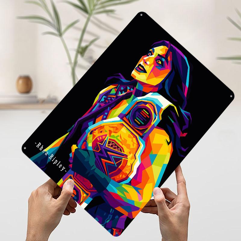 Rhea Ripley Barevný Pop Art Portrét Tištěný Plakát Vlastní Nástěnné Umění Retro Vintage Kovové Plechové Cedule pro Domácí Dekoraci Místnosti