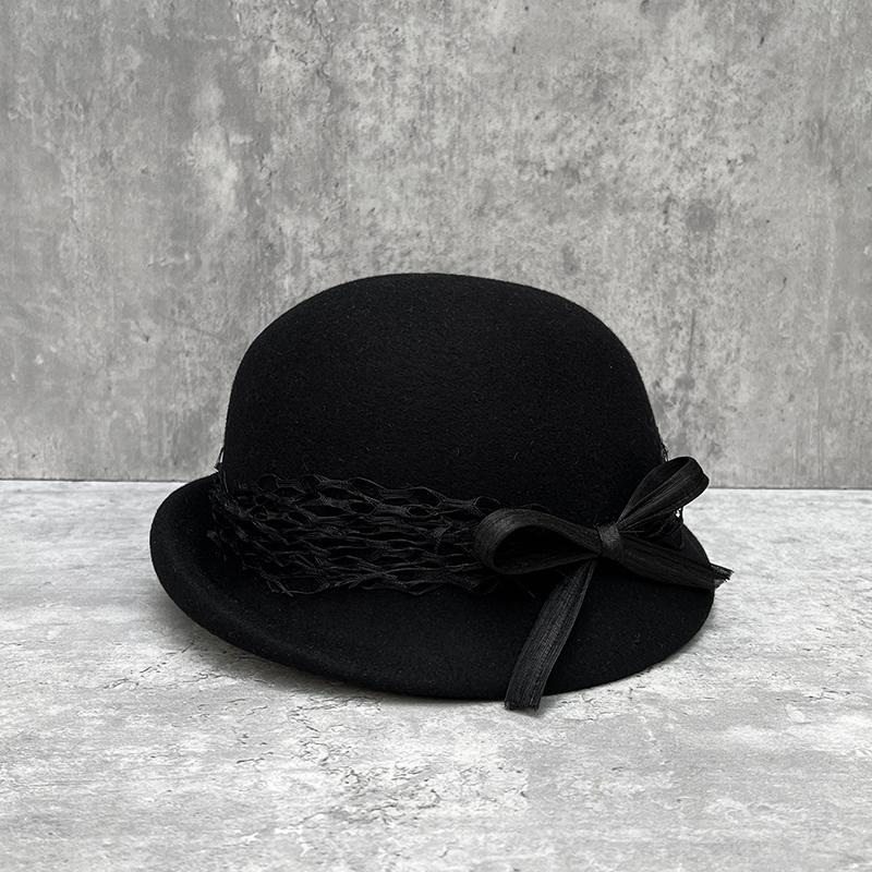 Celebrity Daughter Wind Black Lace Wool Hat Bow Beret Female Elegant Foreign Style Top Hat
