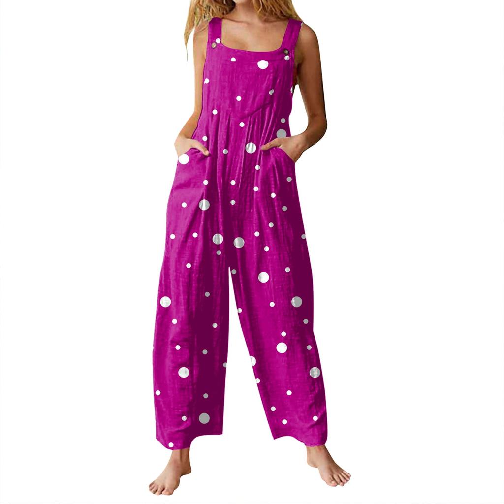 Women's Casual Jumpsuit Sleeveless Polka Dot Print Cotton Jumpsuit