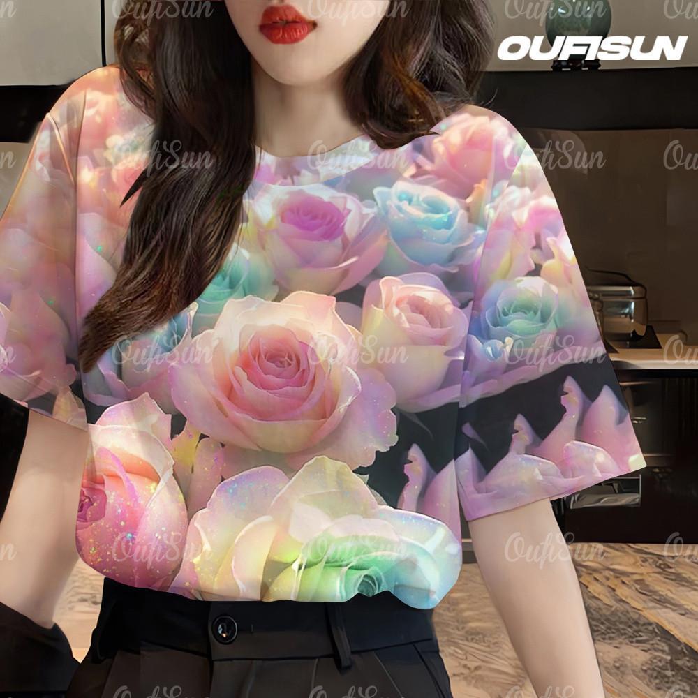 Casual polyester T-shirt with Hawaiian print 2XS