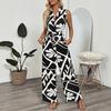 YYFS Women's Fashion Casual Summer Spring Colour Block Print Sleeveless V-Neck High Waist Trousers Jumpsuits & Rompers