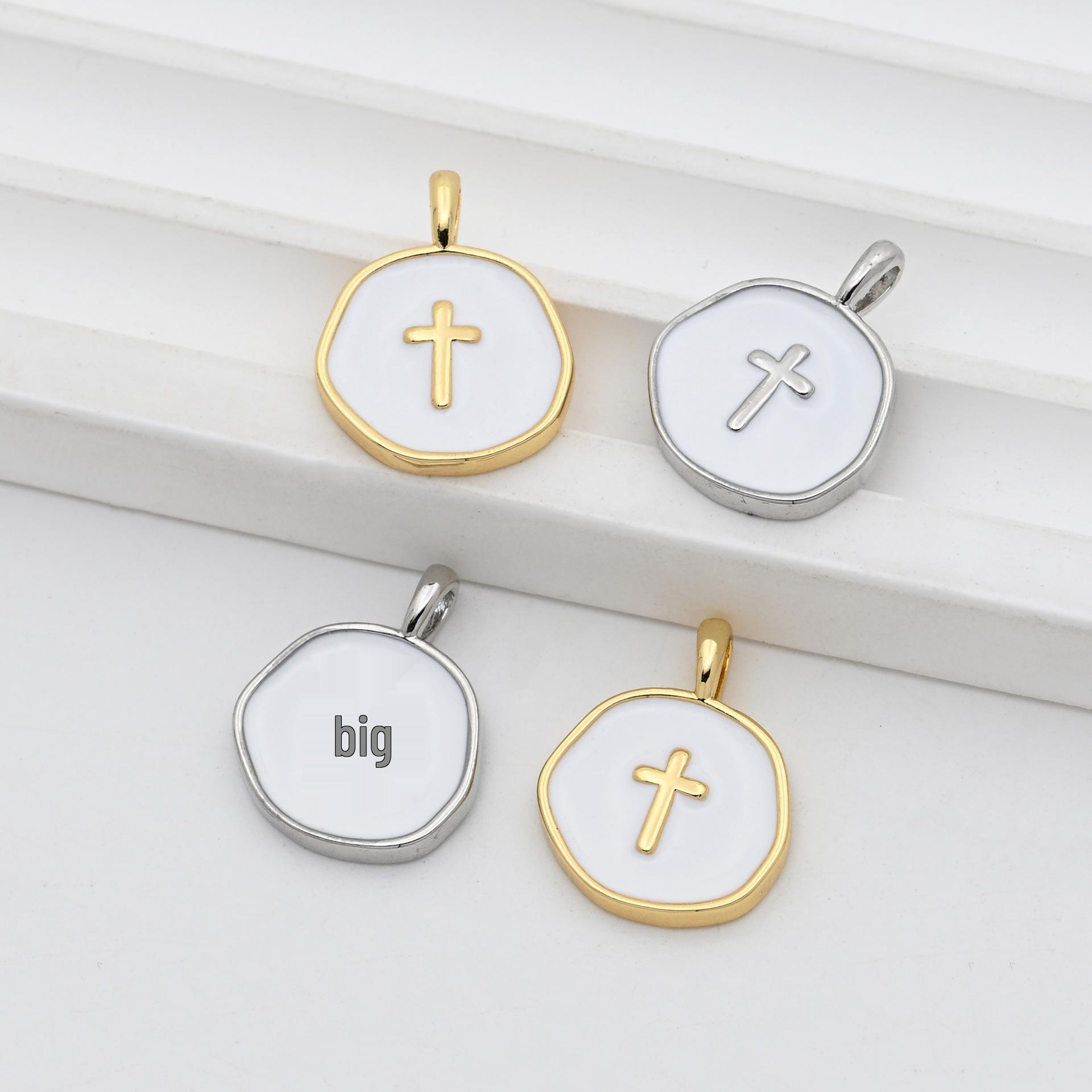 Round Drip Oil Cross Pendant Necklace & Bracelet Accessories Gold