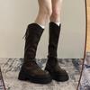 Women's Thick Bottom High Tube Boots Autumn Winter Brown Long Tube Boots Pant Boot Small Size Knight Boot Simple Style