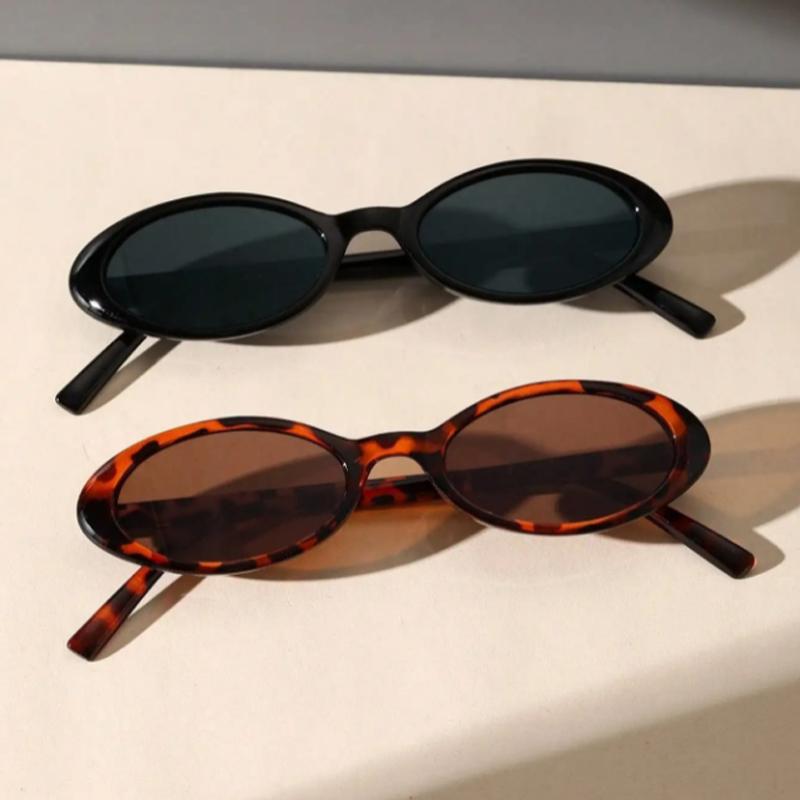 2PCS Plastic Small Frame Oval Classic Decorative Fashion Sunglasses For Outdoor Travel Driving Seaside Holidays