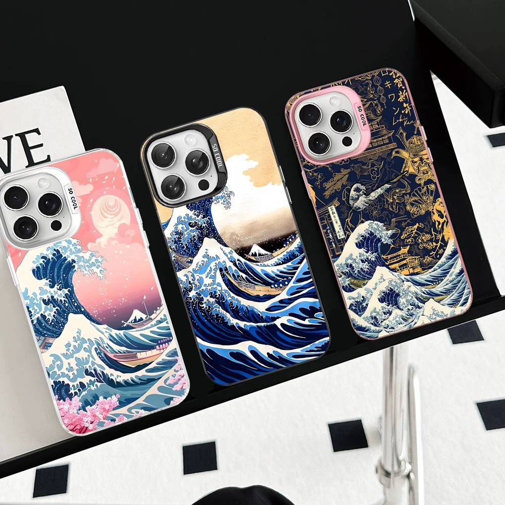 Kanagawa Great Wave Anime Phone Case Color Silver Shell For IPhone 17 16 15 14 13 12 11 Pro Max Plus