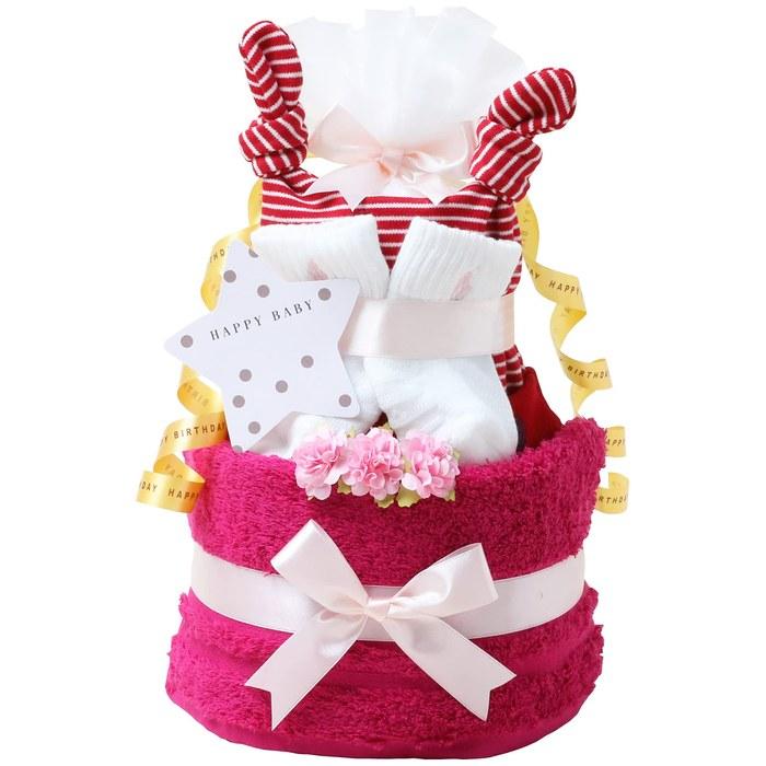[Omutsu Cake Kenkyujo] Ralph Lauren Diaper Cake - 2 Tier - Dark Pink