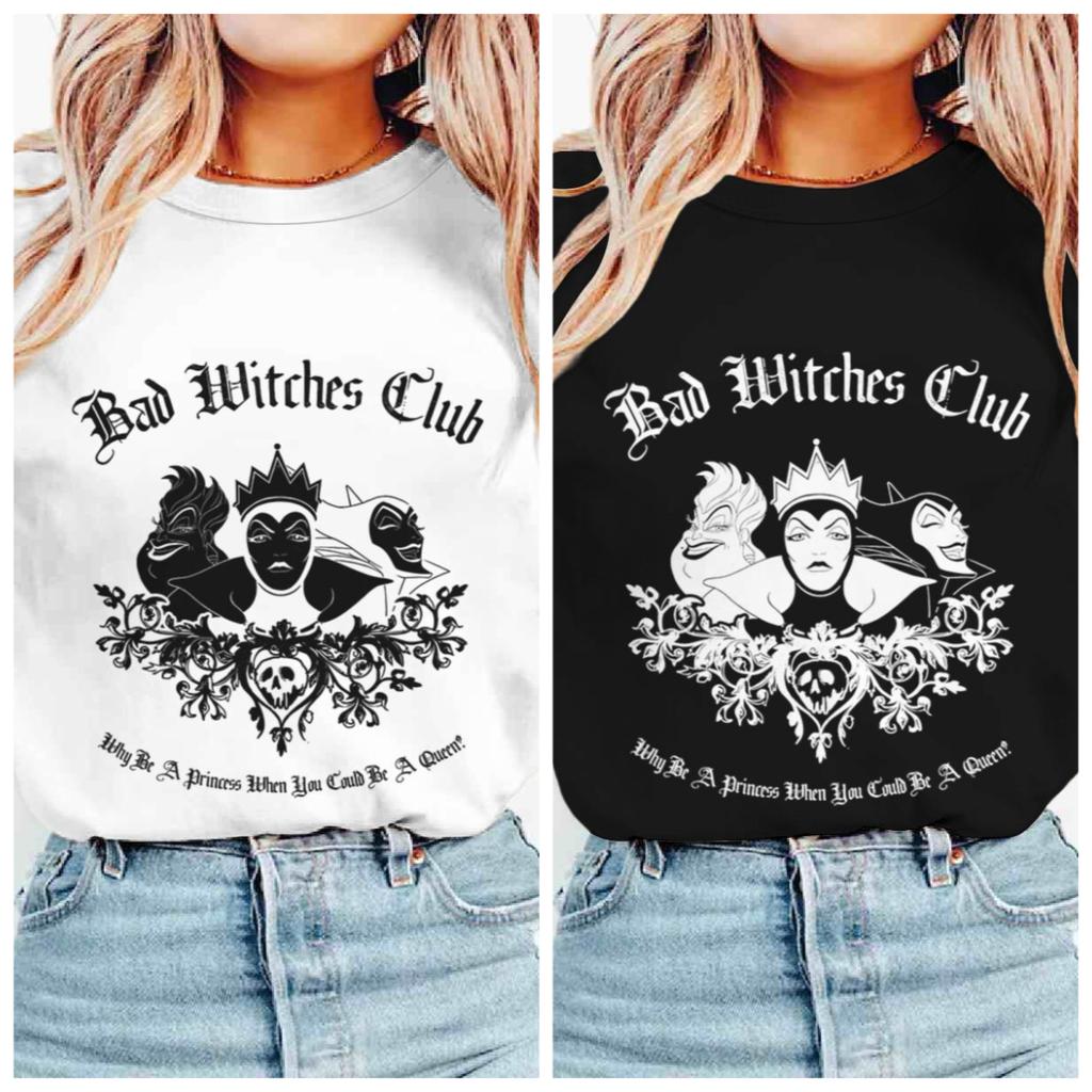 Trendy Casual Bad Witch Club Photo Vintage Tshirt Short Sleeve Fashion Round Neck Casual Top Happy Halloween Tshirt