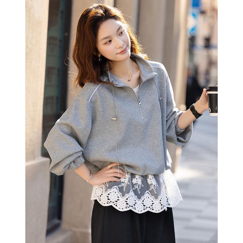 Свитшот Demana с полумолнией и кружевной отделкой XL