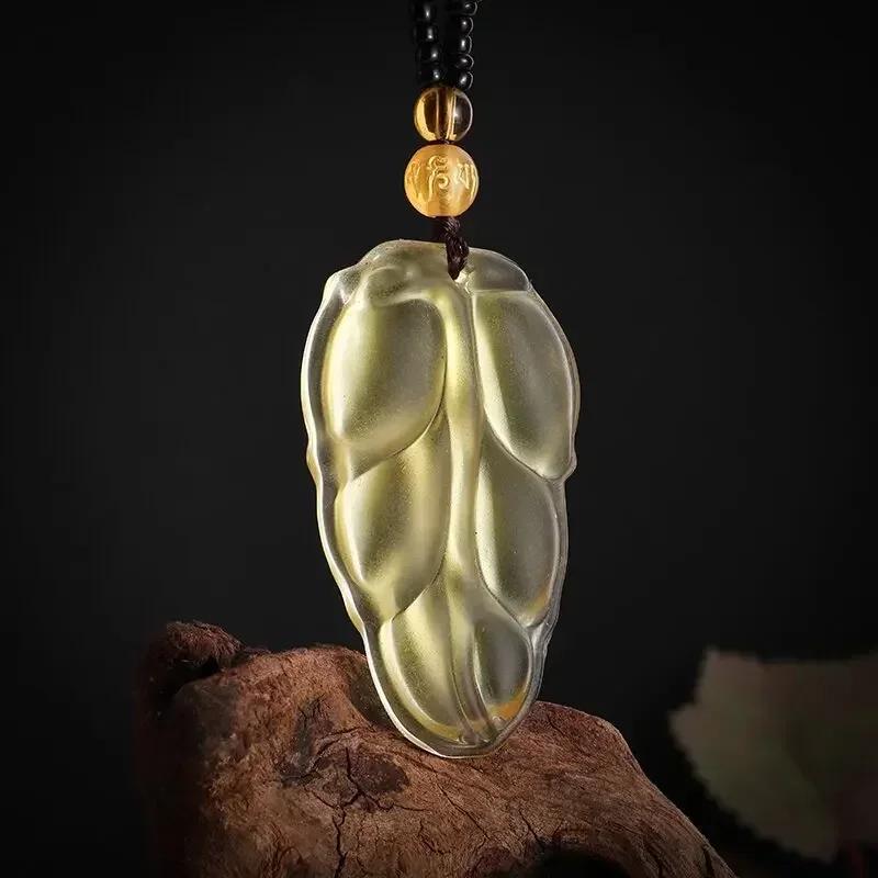 Obsidian Gossip Pendant Necklace Carving Dragon and Phoenix Shape Lucky Amulet Jewelry Six-Character Mantra Pearl Jewelry