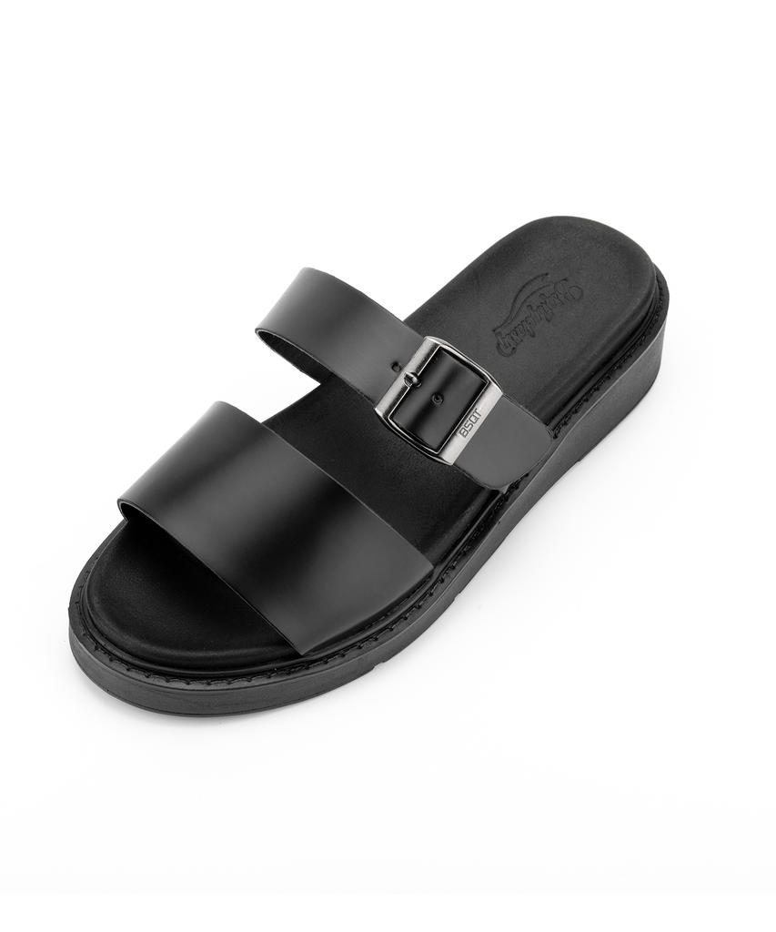 Bsqt By Classy 531 Chemnitz Strap Leather Slippers Aqua Black