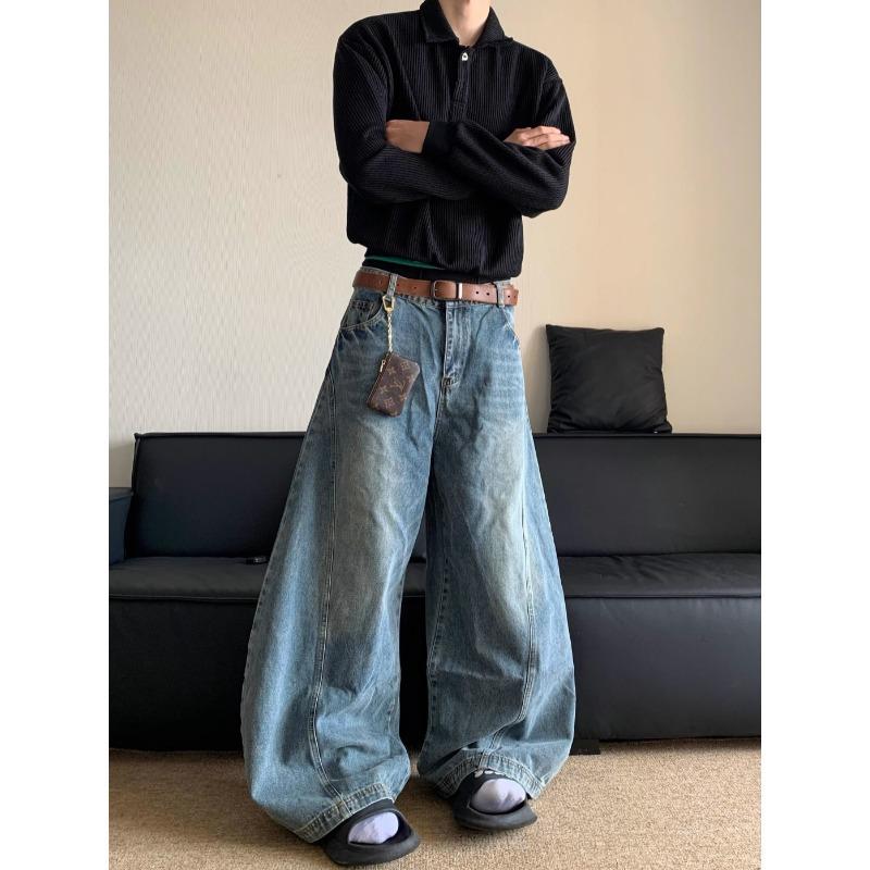 Unisex High Waist Barrel Jeans Loose Fit Streetwear Wide Leg Jeans Vintage American Zip Fly Stretch Denim Trousers