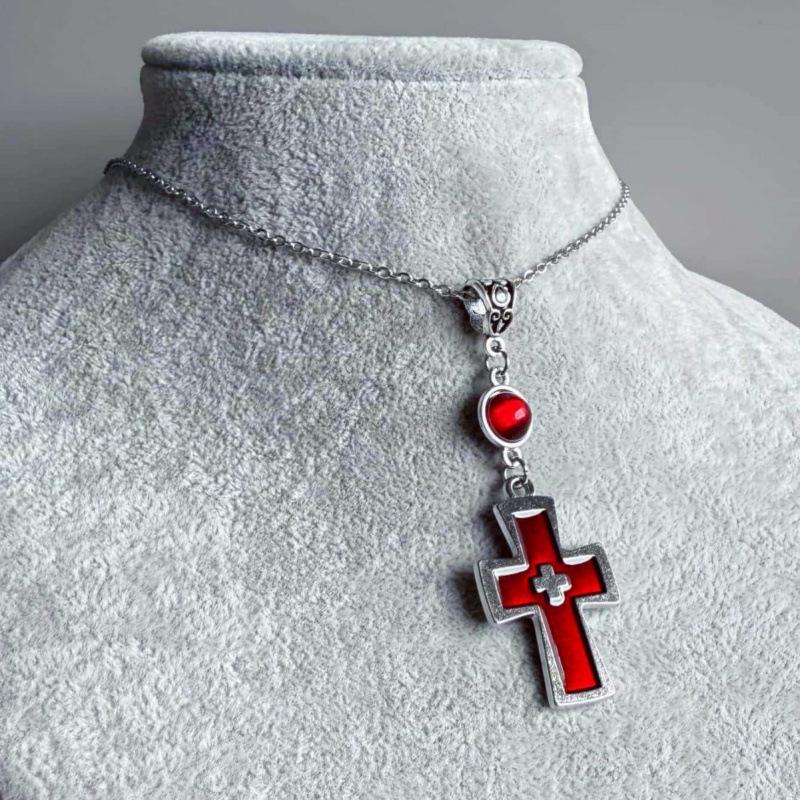 Blood Red Cross Gothic Clavicle Necklace - Women's Punk Style Jewelry
