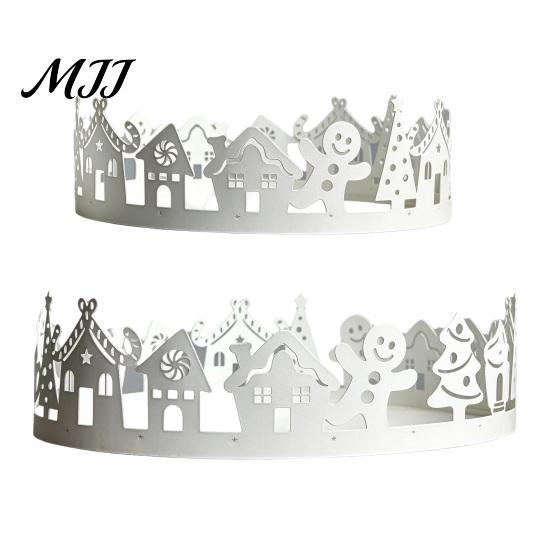 Dining Table Holiday Decor 2 Pcs Christmas Village House Tray, Tabletop Decorative Metal Tray with Reusable Home Accents Tree Design, Desktop