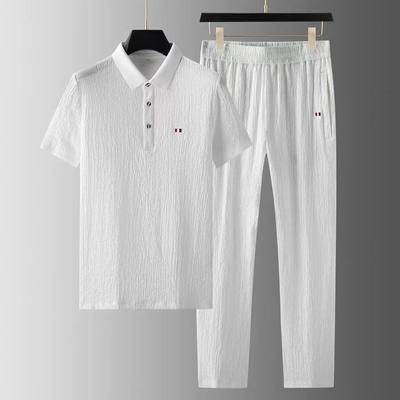 Summer Men's Classic Fashion Solid Color Short Sleeve Shirts Pants Two-Piece Set 2023 Men's Casual Loose Sports Suit