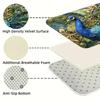 Elegant Peacock Feather Print Area Rug Luxury Blue and Golden Non-Slip Floor Mat for Living Room Bedroom and Home Decor