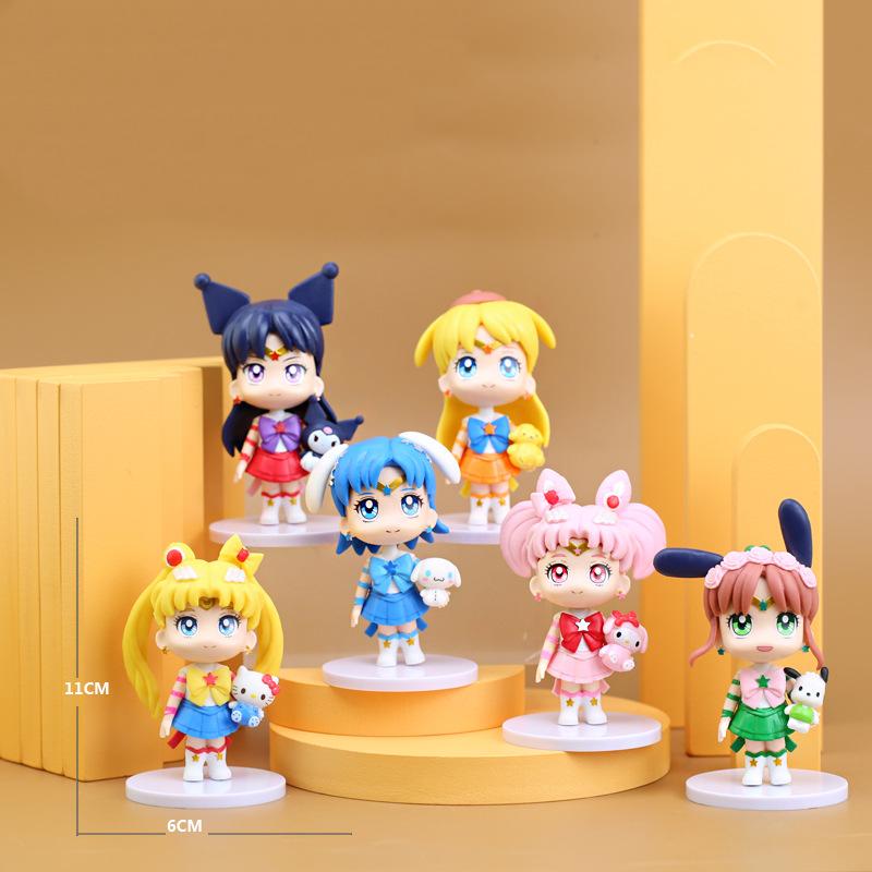 

6 Piece Anime Sailor Moon Action Figure Model Gifts Collectible Figurines for Kids 11cm