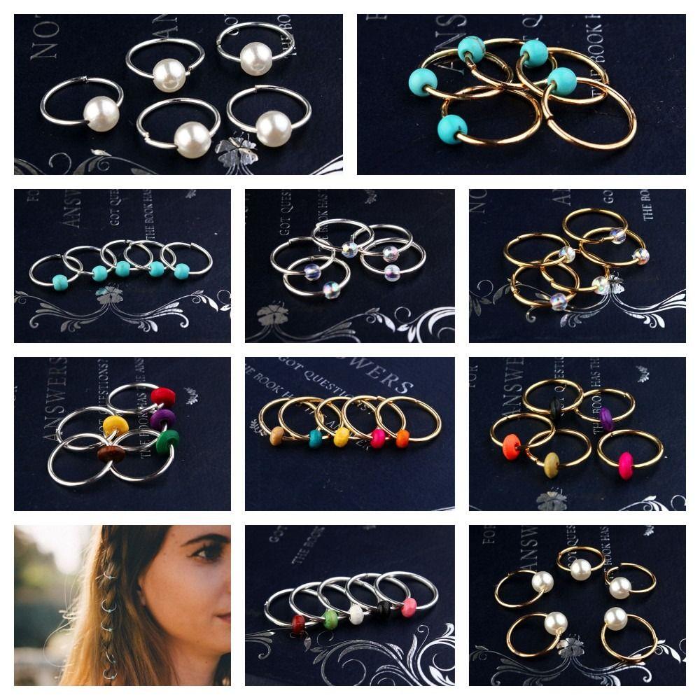 

5 pcs/set Turquoise Dread Dreadlock Beads Zinc Zinc Alloy Clips Cuffs Rings Braided Hair Ring African silver-4